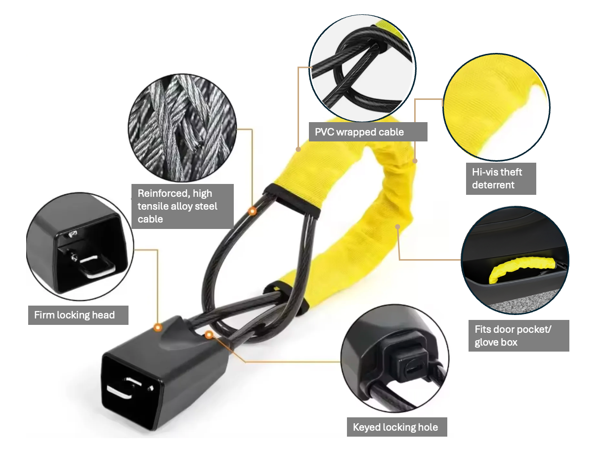 Yellow cabled car steering wheel lock with its high quality features explained