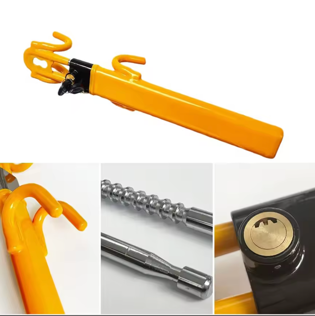 Heavy-Duty Twin Bar Anti-Theft Steering Wheel Lock with close-up details on a white background