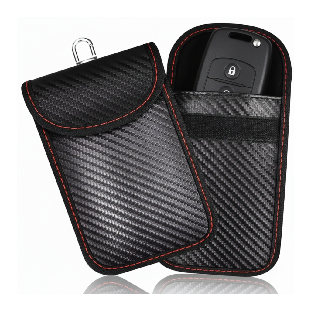 Signal blocking faraday key case with a key fob inside 